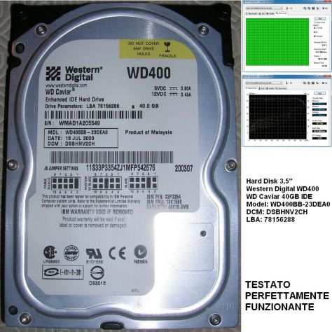 Hard Disk 3,5 Western Digital WD400 WD Caviar 40GB IDE Model WD400B