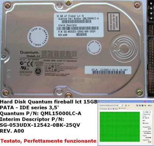 Hard Disk Quantum fireball lct 15 GB (Quindici GB) PATA - IDE EIDE series 3,5  Quantum P N QML15000LC-A Interim Descriptor P N SG-053UDX-12542-0BK-