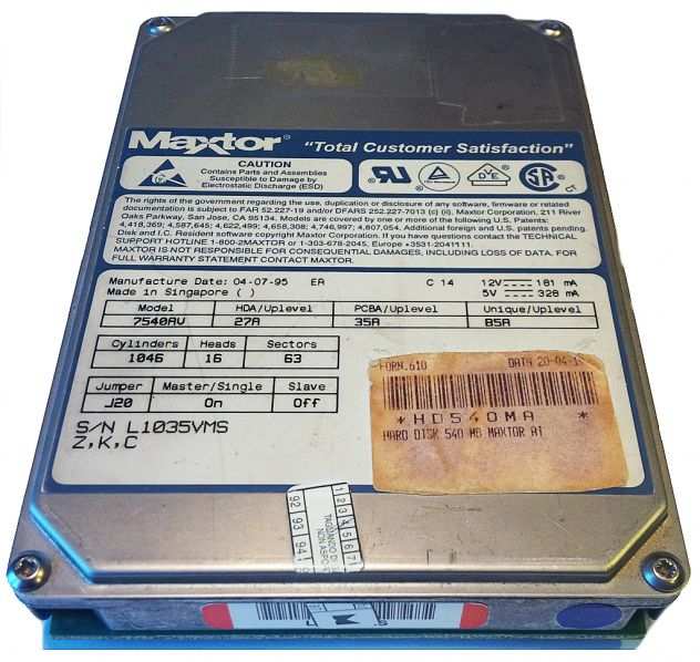 Hard Drive IDE 40pin, Maxtor 7540AV 540MB