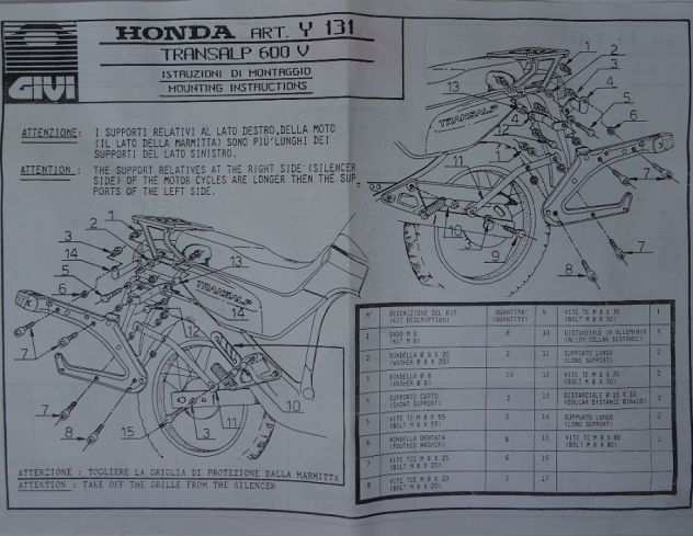 Honda Transalp 600 ricambi (LEGGERE BENE ANNUNCIO)