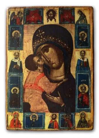 ICONA  Madre di Dio Igorevskaja con Deesis e santi selezionati, XIV sec.