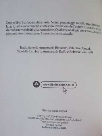 Il simbolo perduto di Dan Brown 1degEd.Mondadori, 2009 nuovo