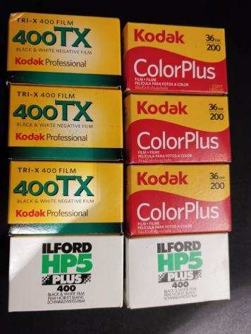Ilford, Kodak 8 rolls 2x HP5- 400-24 - 3x Color Plus - 200-36 - 3x Kodak Tri-X 400-36  Pellicola inutilizzata