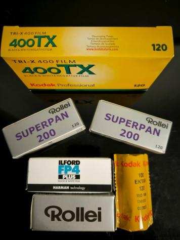 Ilford, Kodak, Rollei FP4-120  TX-400  Superpan 200  Ektar 100 (10 pellicole 120 ) Pellicola inutilizzata