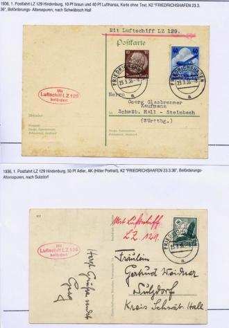 Impero tedesco 1936 - Zeppelin LZ 129 Hindenburg - 1deg Postfahrt - Primo volo postale  lotto di 2 carte