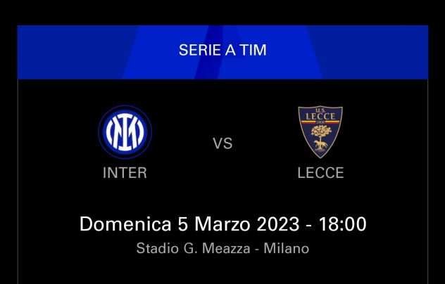 INTER LECCE 2biglietti 1 ANELLO VERDE