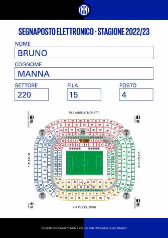Inter Sassuolo 27.09.2023, cedo ingresso abbonato secondo anello blu