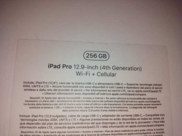 Ipad Pro 12.9 inches 4th generazione 256 Gbyte