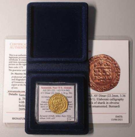 Islamic Samanids. Nasr II b. Ahmad. Oro Gold Dinar, AH 301-331  AD 914-943