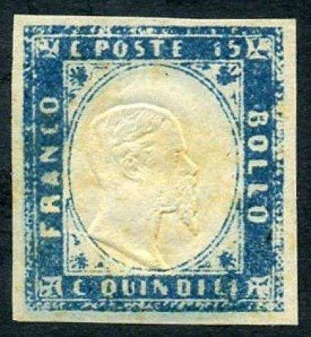 Italia 1863 - Vittorio Emanuele II, 15 cent. cobalto latteo. Ampi margini. Bello. - Sassone N. 11c
