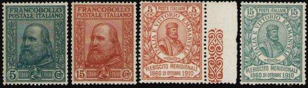 Italia 1910 - Giuseppe Garibaldi, serie di 4 valori ottimamente centrati. Certificata Raybaudi - Sassone 8790