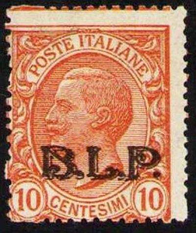 Italia 1923 - BLP - 10 cent. con soprastampa del III tipo. Soprastampa bruna invece che nera. Certificato - Sassone BLP 13B