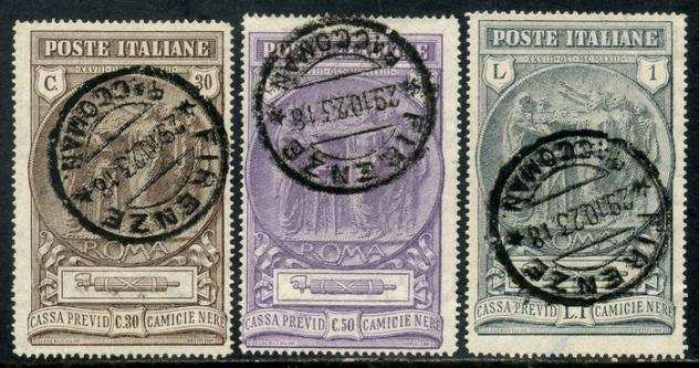 Italia 1923 - Camicie Nere, serie completa di 3 valori. Rara con annullo primo giorno di emissione - Sassone 147149