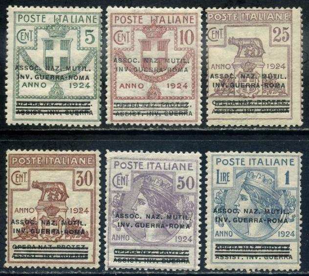Italia 1924 - Parastatali - Assoc. Nazionale Mutilati Inv. Guerra Roma, in soprastampa. Serie di 6 valori - Sassone 7075
