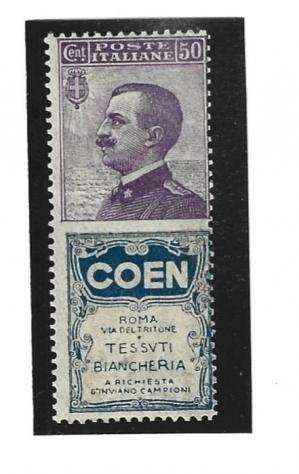 Italia 19241924 - francobollo pubblicitario 50 centesimi coen nuovo integro firmato Cilio - sassone n10