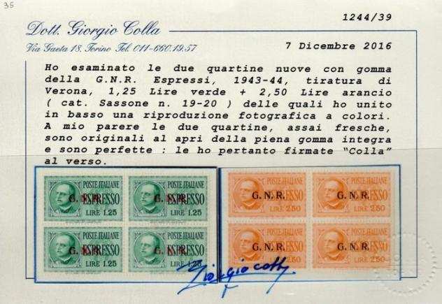 Italia 1943 - GNR - Espressi Tiratura di Verona - quartina MNH 