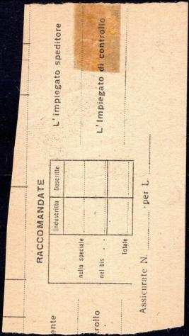 Italia 1944 - R.S.I. segnatasse - c.25 verde, soprastampato G.N.R. in coppia verticale usata su frammento - Sass. Ndeg 50I