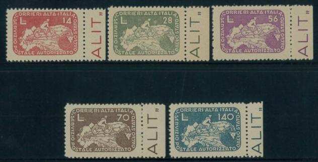Italia 1945 - Ciclista su carta geografica, serie completa n. 812. Tutti bordo di Foglio.