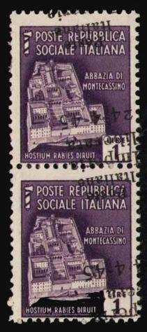 Italia 1945 - CLN Imperia. 1 lira con soprastampa capovolta ed obliqua. Bella varietagrave in coppia - Sassone 8b