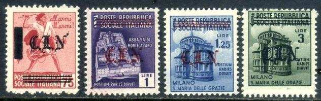 Italia 1945 - CLN - Torino. 4 valori con soprastampa in gotico. Tiratura 400 pezzi. Certificati - Unificato 1113