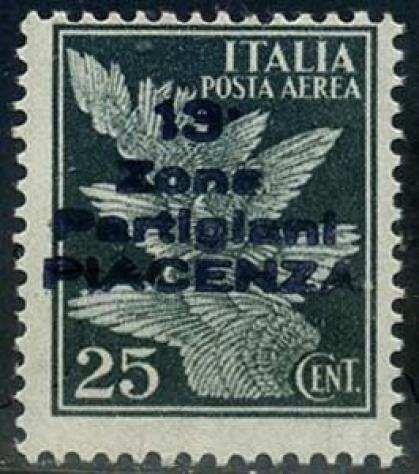 Italia 1945 - Piacenza - CLN. Posta Aerea 25 centesimi verde. Tiratura 25 pezzi. Raritagrave Certificata - Catalogo ErraniRaybaudi N. 15