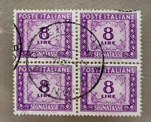 Italia 1956 - Segnatasse Lire 8 blocco di 4v, annullato - Sassone N. 2313a