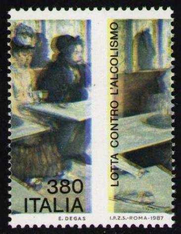 Italia 1987 - Alcolismo con dentellatura spostata a metagrave francobollo