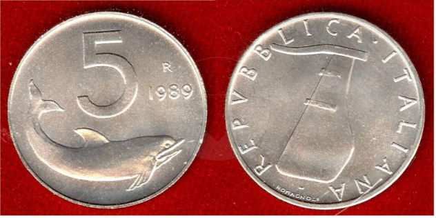 ITALIA 1989 Moneta 5 Lire Rovescio capovolto