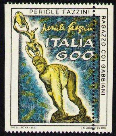 Italia 1991 - Pericle Fazzini, dentellatura verticale spostata. Varietagrave periziata