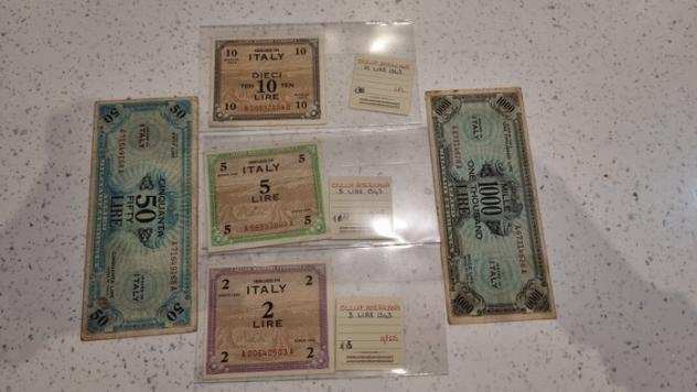 Italia. 2, 5, 10, 50 e 1000 Lire 1943 - Allied Military Currency