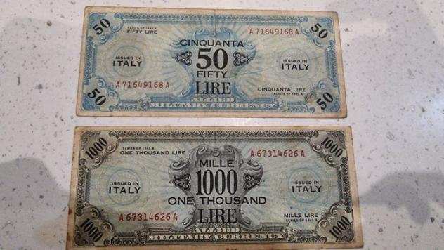 Italia. 2, 5, 10, 50 e 1000 Lire 1943 - Allied Military Currency