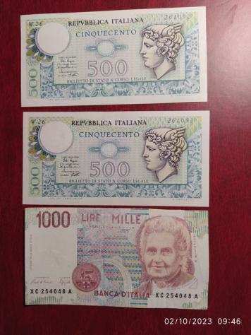 Italia - 2 X 500  1000 Lire 19791993 quotMercurioquot sostitutive consecutive  Montessori sostitutiva - Pick 94, 114