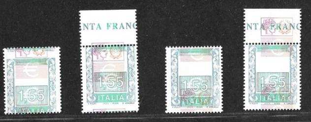 Italia 2002 - Alti Valori euro 1,55 Lotto di 4 Varieta