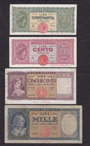 Italia. 4 banconote Lire - anni vari