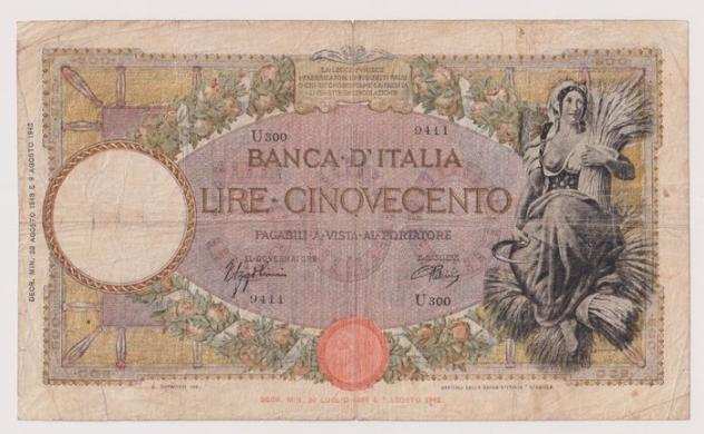 Italia - 500 Lire 23081943 quotMietitricequot (B.I.) - Gigante BI 32A