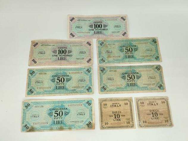 Italia. 8 banknotes Lire Allied military currency 1943 - Gigante AM 4C