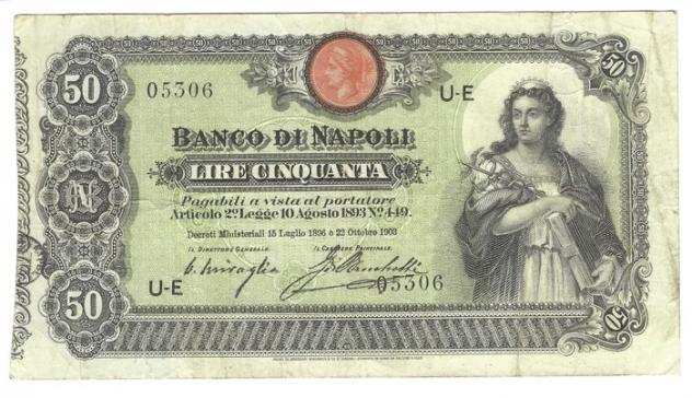 Italia, Banco di Napoli - 50 Lire 22101903 quotIndustriaquot R3 - Gigante BN 5B