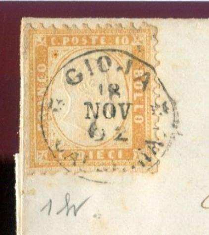 Italia Regno 1862 - 10 centesimi quotMatrairequot su lettera da Gioja a Napoli punti 6 - Sassone 1h