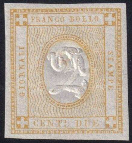Italia Regno 1862 - Cifra a Rilevo 2 c. bistro Sass 10 ben marginato integro MNH Spl