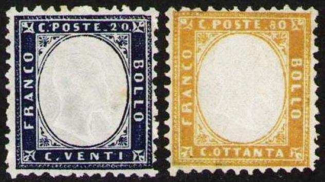 Italia Regno 1862 - Vittorio Emanuele II, 20 ed 80 centesimi ottimamente centrati. - Sassone 24