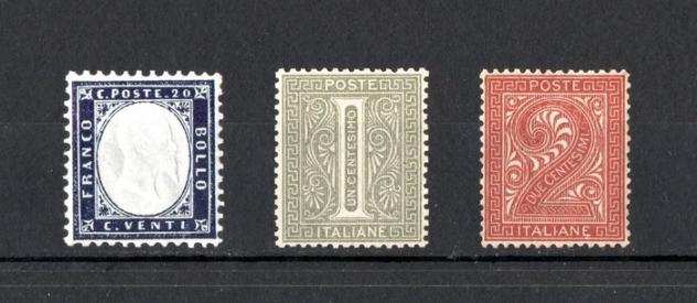 Italia Regno 18621863 - lotto di francobolli centrati con gomma integra - Sassone n. 2-T14-T15