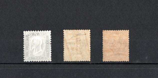 Italia Regno 18621863 - lotto di francobolli centrati con gomma integra - Sassone n. 2-T14-T15