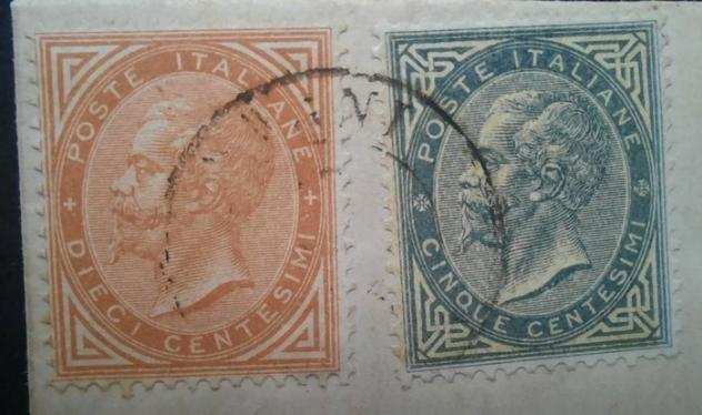 Italia Regno 1863 - 5  10 cent DLR su lettera con testo da Narni (Pt.9) a Terni 17121863. Primo mese duso - Sassone N. L16 e L17