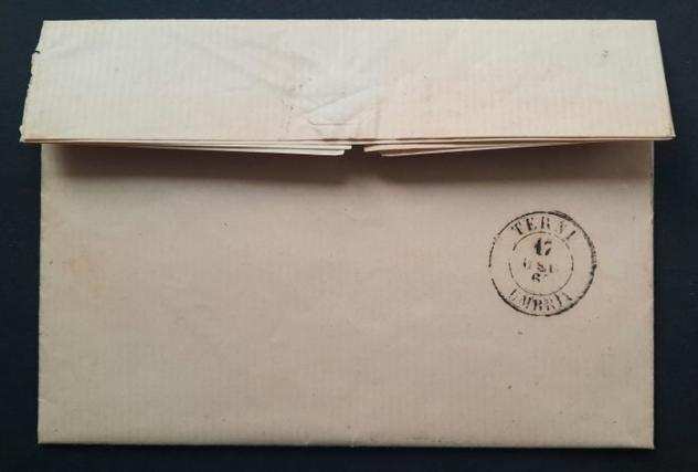 Italia Regno 1863 - 5  10 cent DLR su lettera con testo da Narni (Pt.9) a Terni 17121863. Primo mese duso - Sassone N. L16 e L17