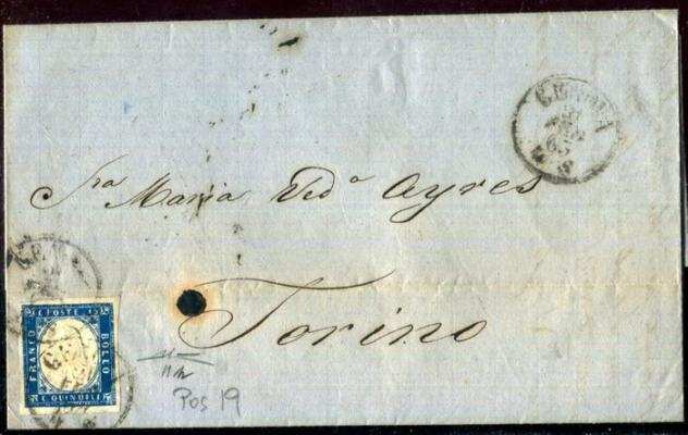 Italia Regno 1863 - 5 centesimi quottipo sardoquot nel raro colore quotCobalto verdastroquot - Sassone 11h