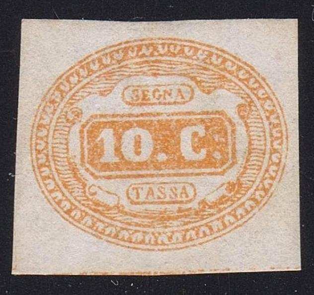Italia Regno 1863 - Segnatasse 10 centesimi giallo MNH Certificato Diena - Sassone N 1