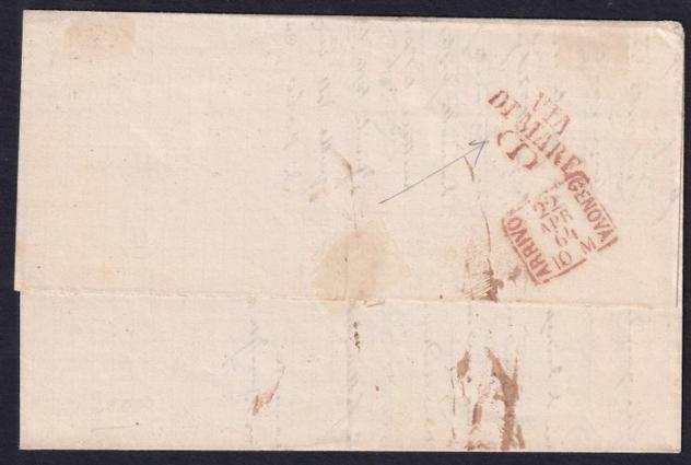 Italia Regno 1864 - Regno dItalia - Lettera da Oneglia a Genova Via di Mare con 15 Centesimi DLR - Sassone N. L18