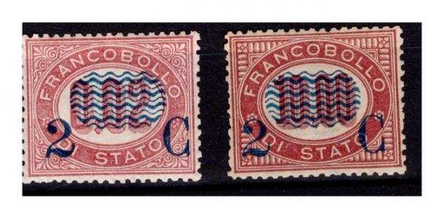 Italia Regno 1878 - 2 cent su 0,02 e 2 cent su 10, 00, soprastampati - sassone NN. 29, 36