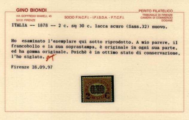 Italia Regno 1878 - Servizio sovrastampato 2 C. su 0,30 - Sassone n. 32