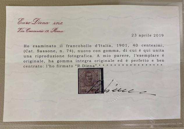 Italia Regno 1901 - 40 cent. Floreale MNH - Sassone N. 74